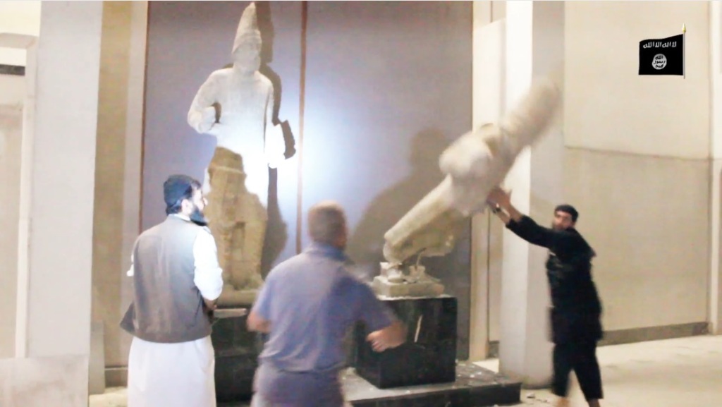 Destruction of artefacts and reproductions in Mosul Museum by Islamic State (MediaFire, 00h02m50s, 26th February 2015)