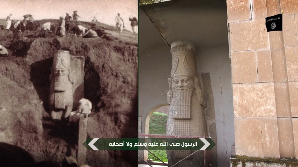 Destruction of artefacts and reproductions in Mosul Museum by Islamic State (MediaFire, 00h04m18s, 26th February 2015)