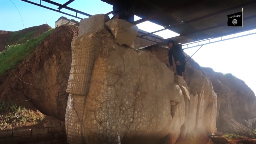 Destruction of artefacts and reproductions in Mosul Museum by Islamic State (MediaFire, 00h04m35s, 26th February 2015)