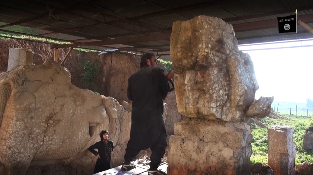 Destruction of artefacts and reproductions in Mosul Museum by Islamic State (MediaFire, 00h04m44s, 26th February 2015)